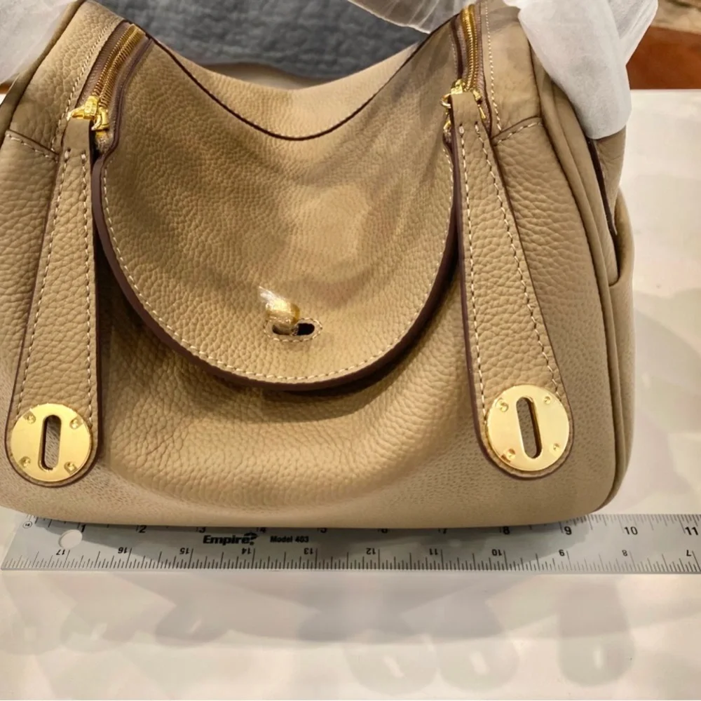 Taupe brown Togo leather Lindy Shoulder Crossbodu Duble Zop Bag - Picture 10 of 12